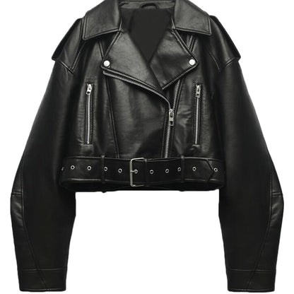 Dames Bikerjas Kort Leder Trendy Model
