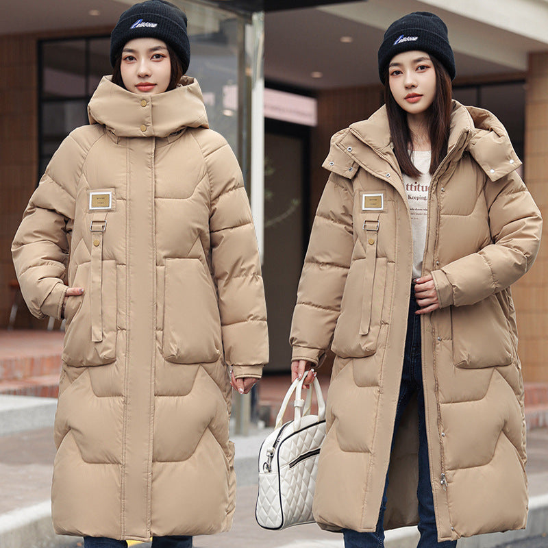 Dames Pufferjas Lange Gewatteerde Winterjas Korea Stijl