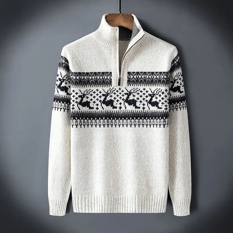 Nordval Knitted Half-Zip Jumper voor Heren – Seizoenspatroon