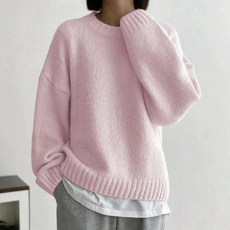 Rode Trui Vrouw Roze Ronde Hals Effen Model - Mode Vibes