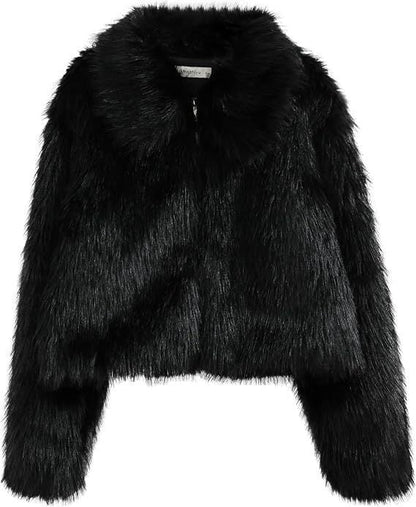 Dames Faux Fur Jas Kort Warm met Kraag en Rits