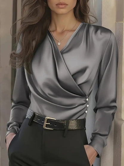 Dames Blouse V-Hals Luxe Stijlvol Wikkel Design