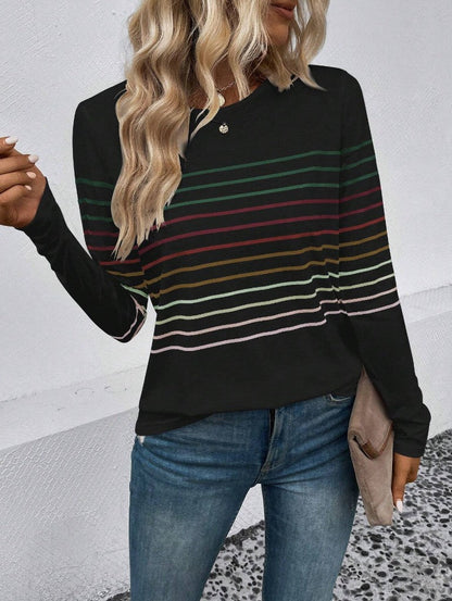 Dames T-shirt Lange Mouwen Streepjes Basic Stijlvol