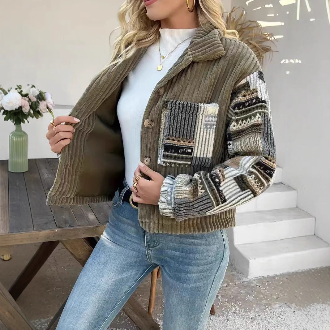 Dames Jas Patchwork Detail Elegante Mode