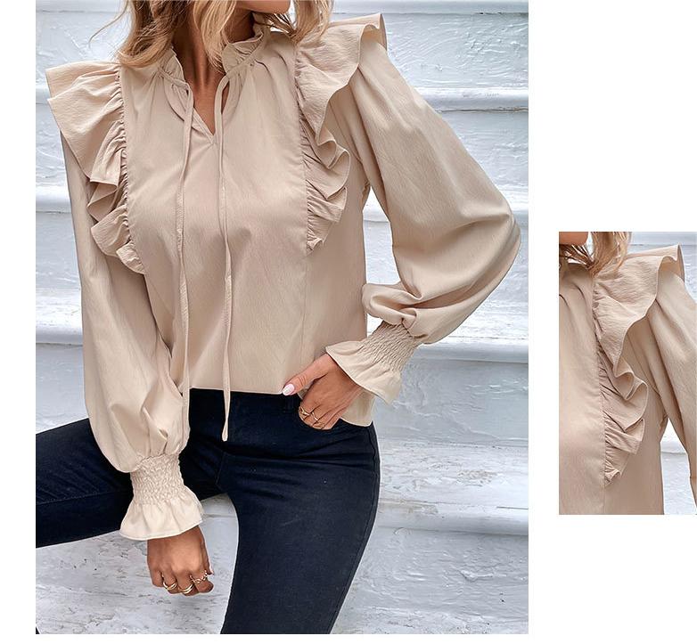 Dames Blouse Beige met Ruches Stijlvol Romantisch