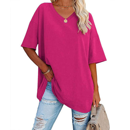 Dames V-hals T-shirt Losse Fit Basis Top