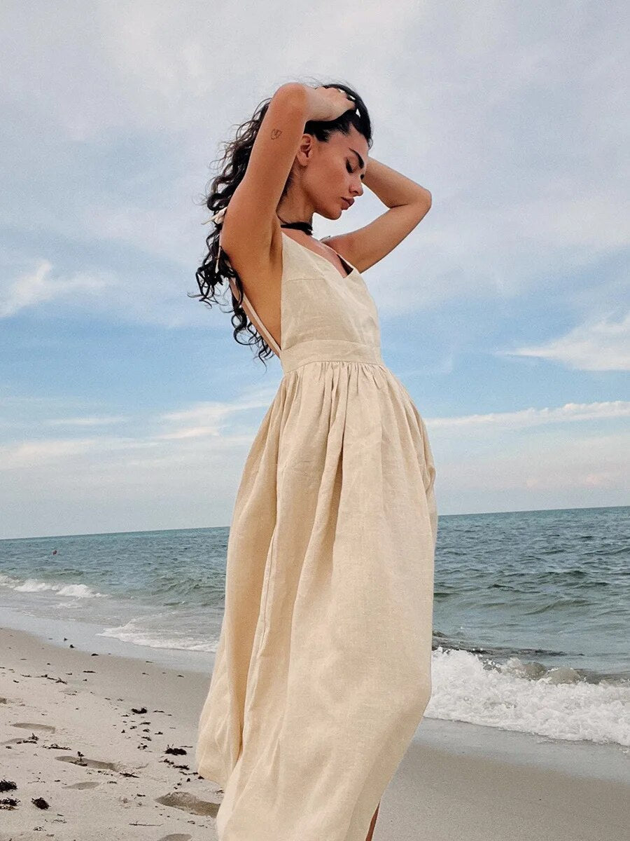 Zomerjurk Linnen Elegante Fit en Flare Jurk - Mode Vibes