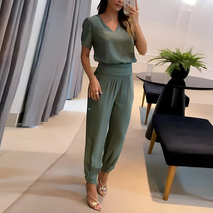 Dames Set Blouse Pofmouwen met Elastische Broek