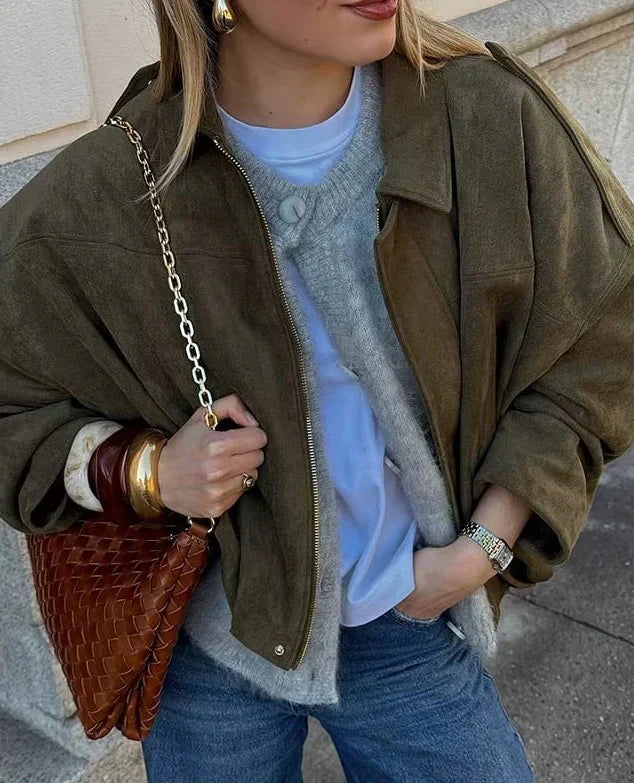Dames Leren Look Jas Suède Stijlvol en Trendy - Mode Vibes