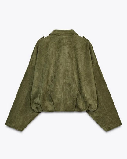 Dames Leren Look Jas Suède Stijlvol en Trendy