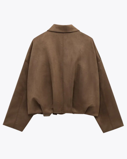 Dames Leren Look Jas Suède Stijlvol en Trendy