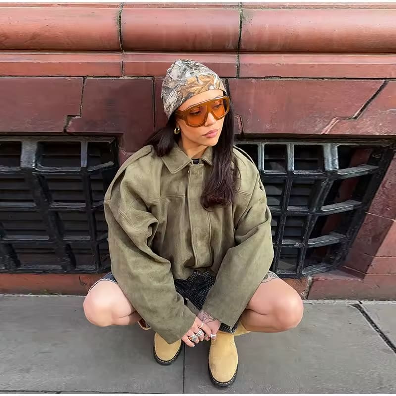 Dames Leren Look Jas Suède Stijlvol en Trendy
