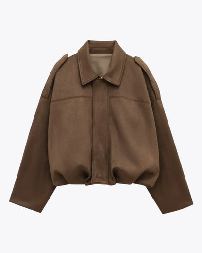 Dames Leren Look Jas Suède Stijlvol en Trendy