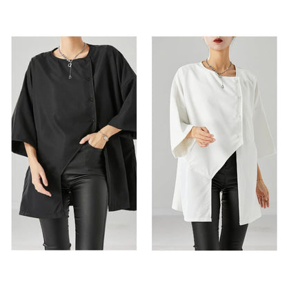 Annabel | Asymmetrische blouse in de kleur Wit voor dames in Formal stijl ideaal voor de herfst.