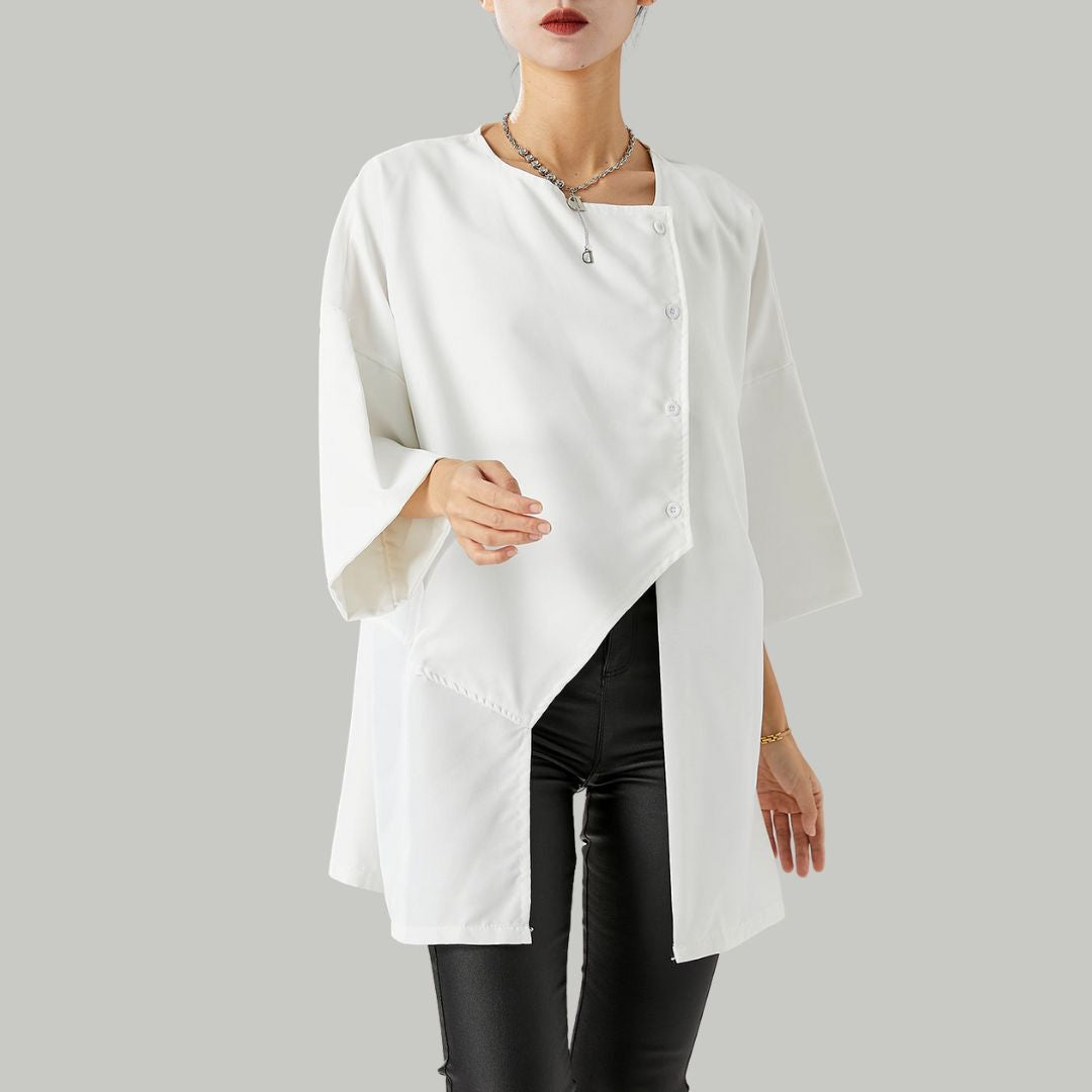 Vrouwelijke Asymmetrische Blouse met V-hals - Mode Vibes