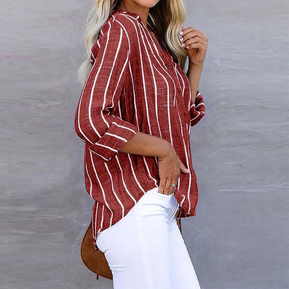 Vrouwelijke Blouse Gestreept Met Knopen Elegant - Mode Vibes
