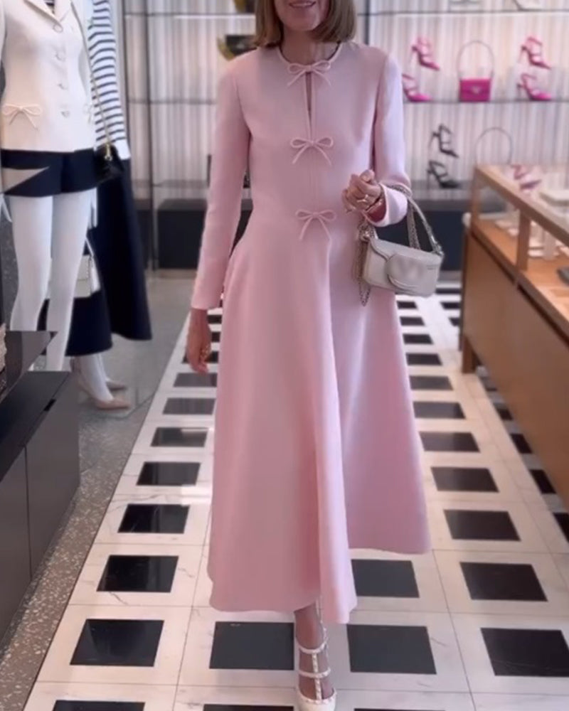Elegante Jurk Effene Kleur met Strikken voor Vrouw - Mode Vibes