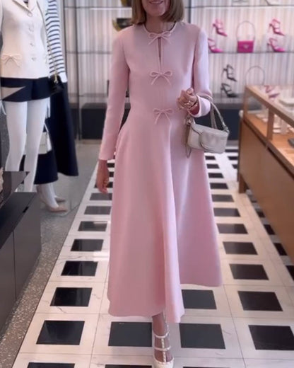 Elegante Jurk Effene Kleur met Strikken voor Vrouw - Mode Vibes