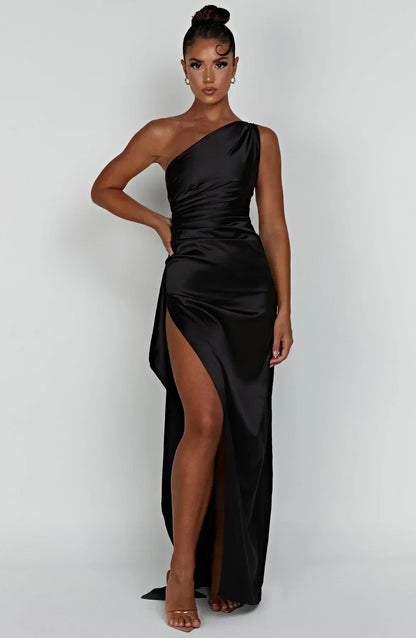 Elegante One-Shoulder Jurk Zomerse Splitrok