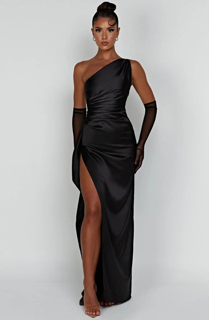 Velanora Dress | Geplooide Satijnen Split Jurk