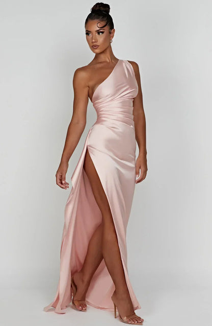 Elegante One-Shoulder Jurk Zomerse Splitrok