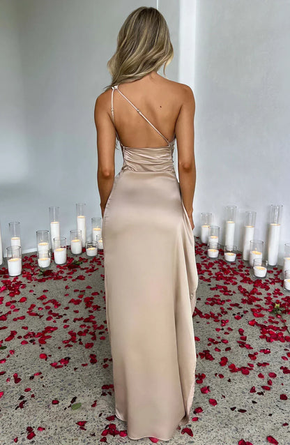Elegante One-Shoulder Jurk Zomerse Splitrok