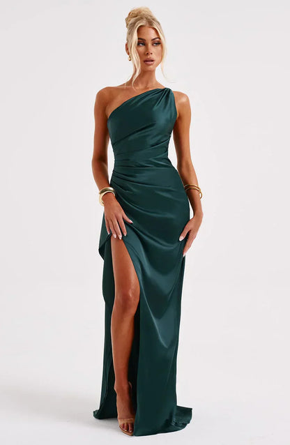 Elegante One-Shoulder Jurk Zomerse Splitrok