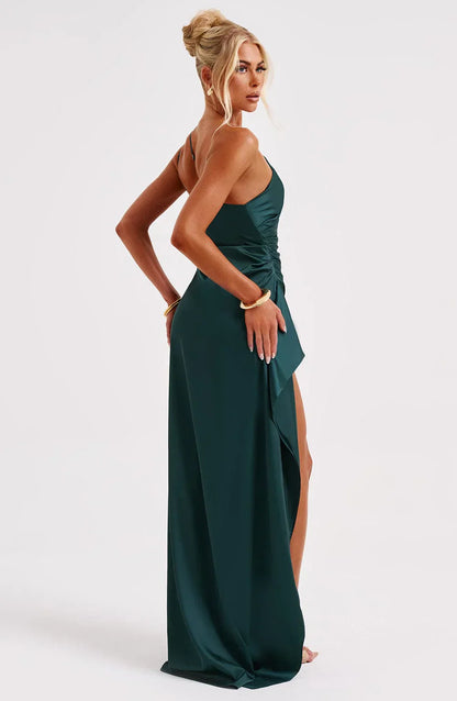 Velanora Dress | Geplooide Satijnen Split Jurk