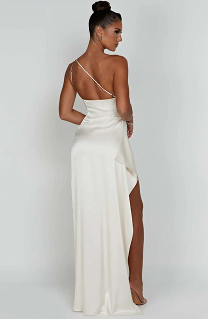 Velanora Dress | Geplooide Satijnen Split Jurk