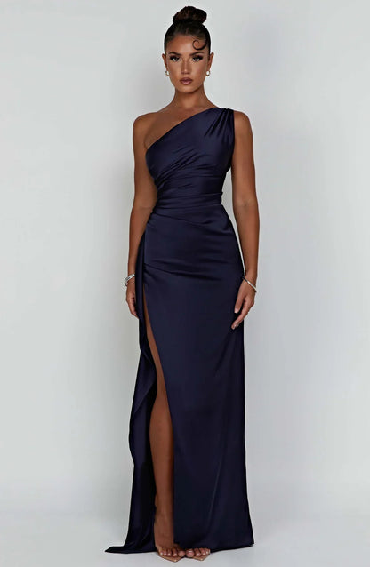 Velanora Dress | Geplooide Satijnen Split Jurk