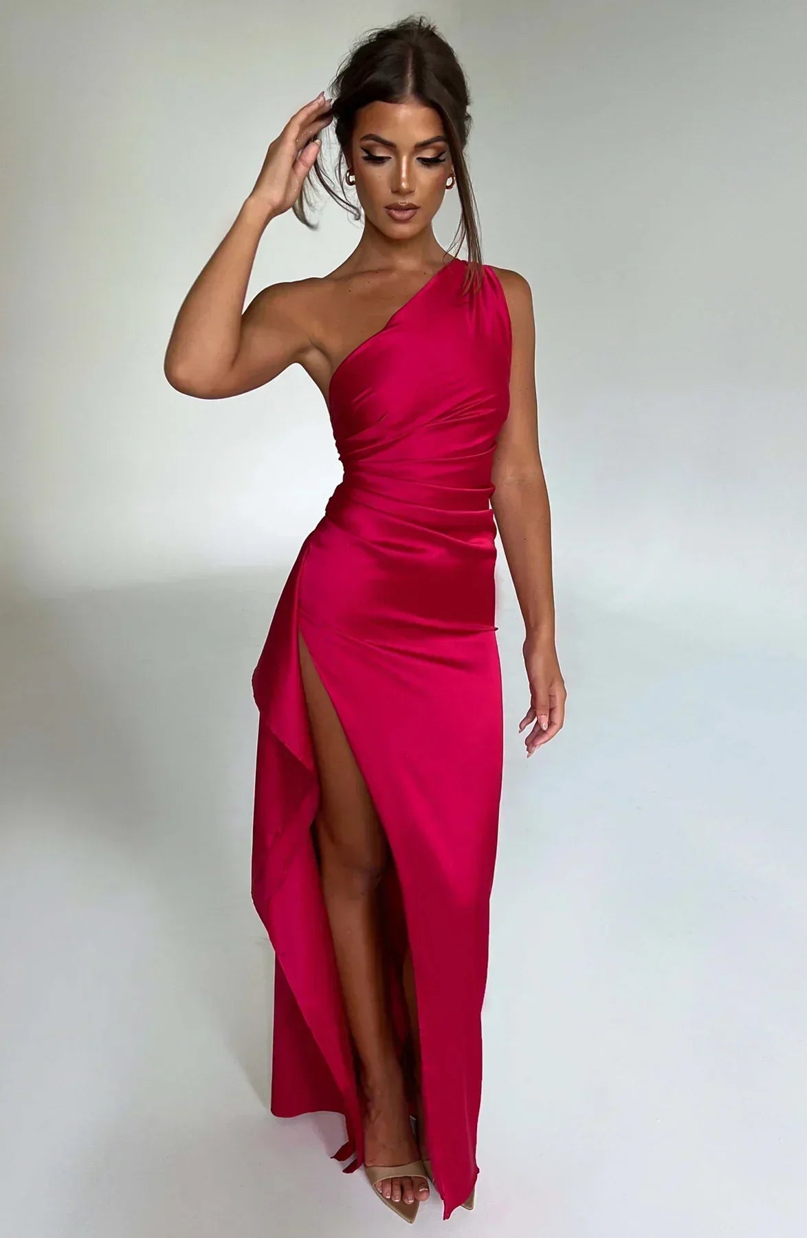 Elegante One-Shoulder Jurk Zomerse Splitrok - Mode Vibes