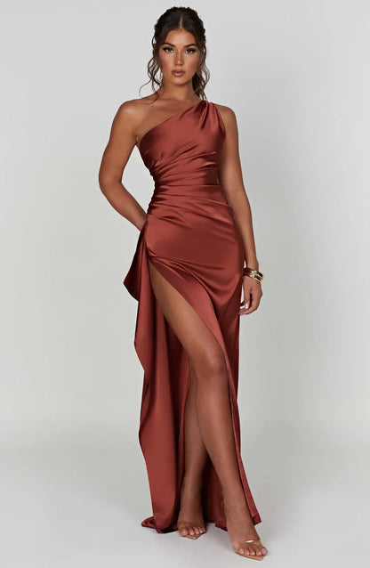 Velanora Dress | Geplooide Satijnen Split Jurk