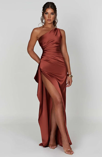 Elegante One-Shoulder Jurk Zomerse Splitrok