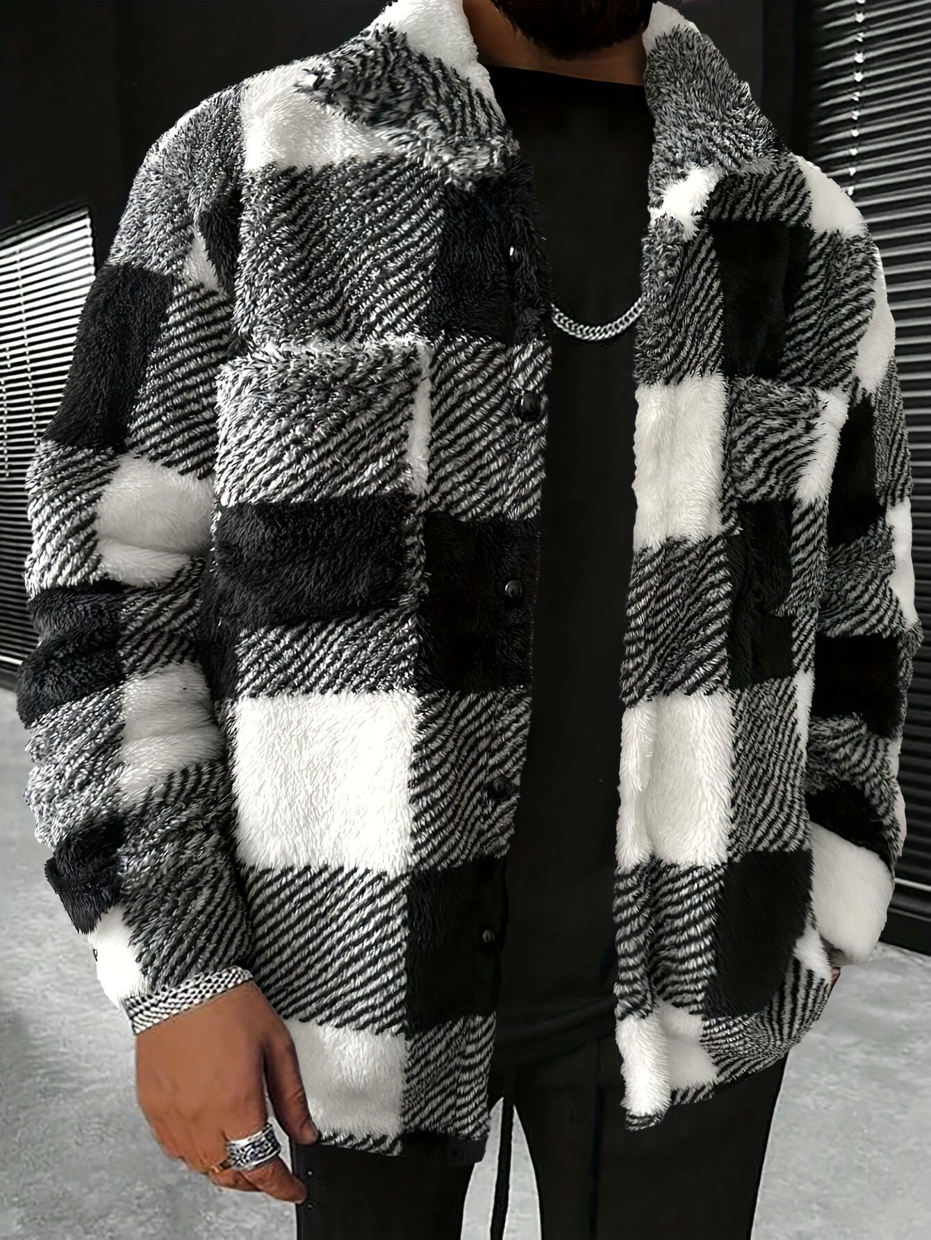 Heren Fleece Jas Zwart Wit Geruit Warm - Riley - Mode Vibes