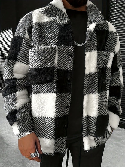 Heren Fleece Jas Zwart Wit Geruit Warm - Riley - Mode Vibes
