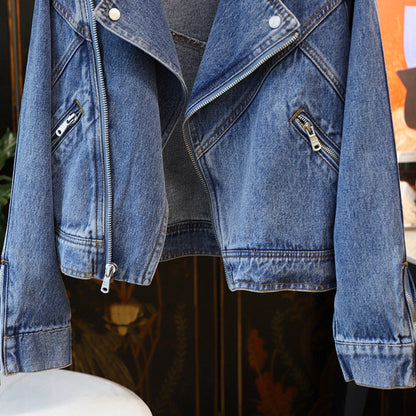 Dames Bikerjas Denim Streetwear Stijl Met Ritsen