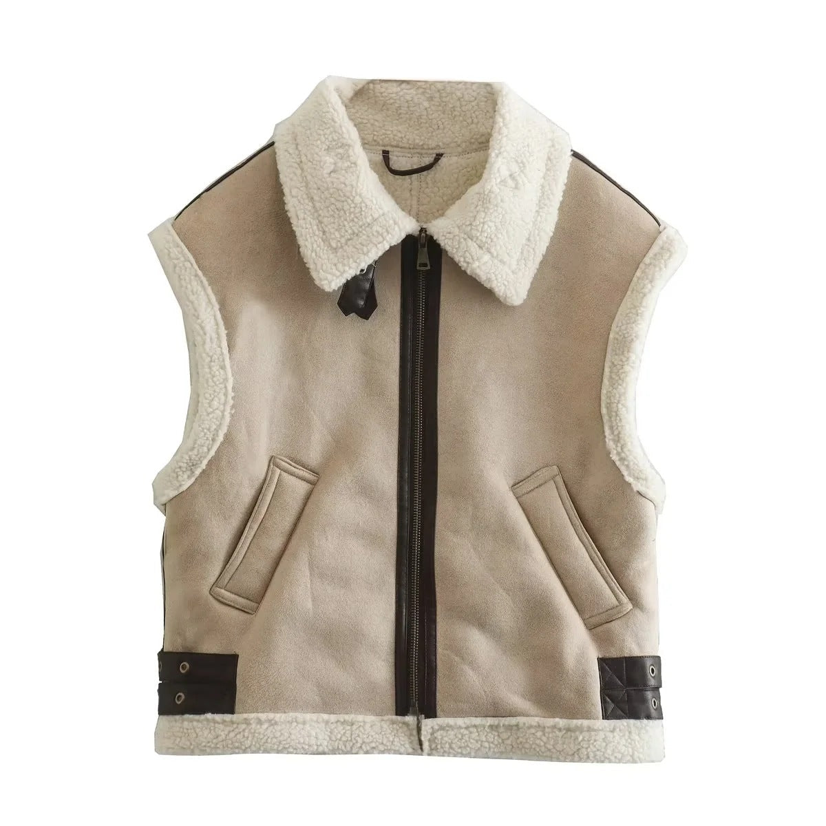 Dames Teddy Bodywarmer Zacht met Aviator Details