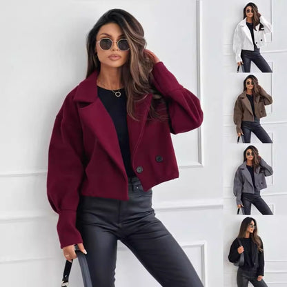 Dames Wollen Jas Kort Elegante Look