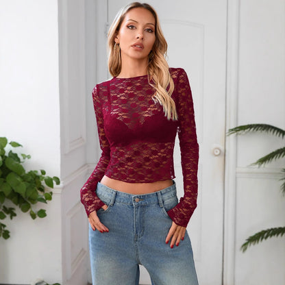 Dames Kanten Crop Top Lange Mouwen Elegante Stijl - Mode Vibes