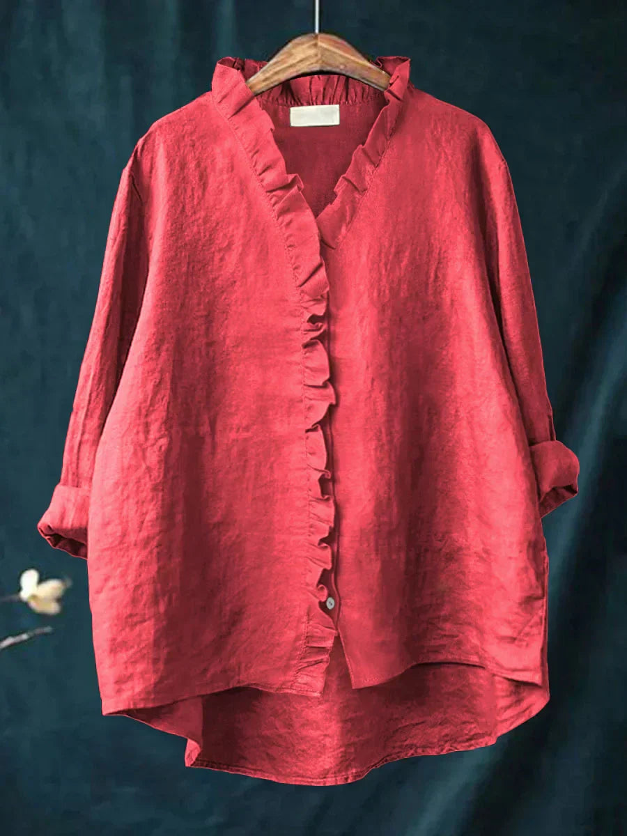 Dames Blouse Katoen Linnen Casual Met Ruches - Mode Vibes
