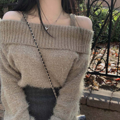 Dames Gebreide Off-shoulder Trui Stijlvol Trendy