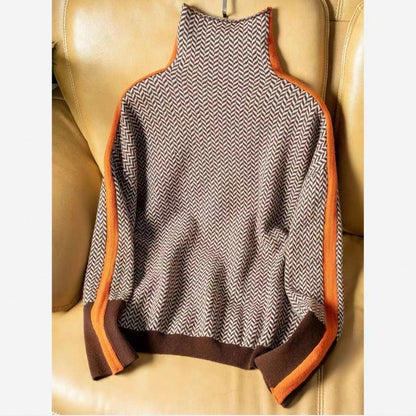 Dames Gebreide Coltrui met Contrast Strepen Elegante Stijl