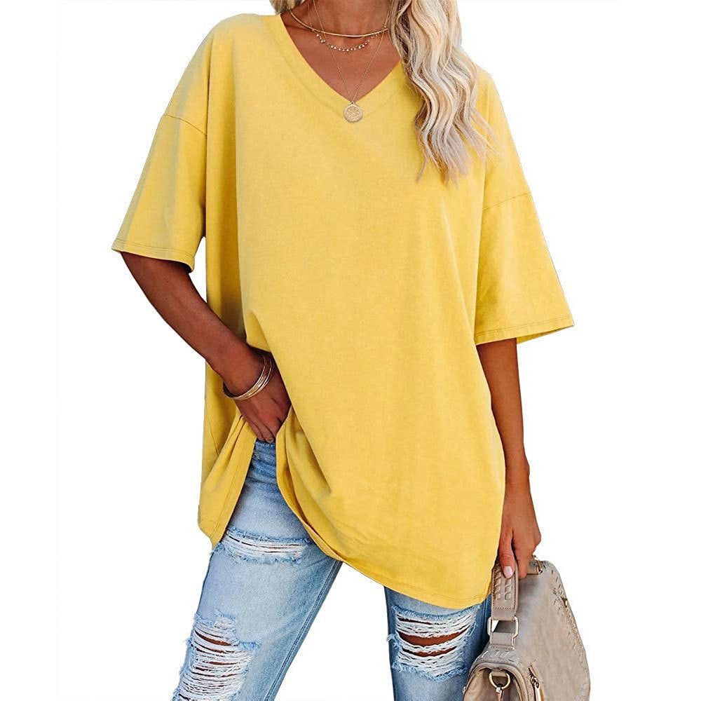 Dames V-hals T-shirt Losse Fit Basis Top