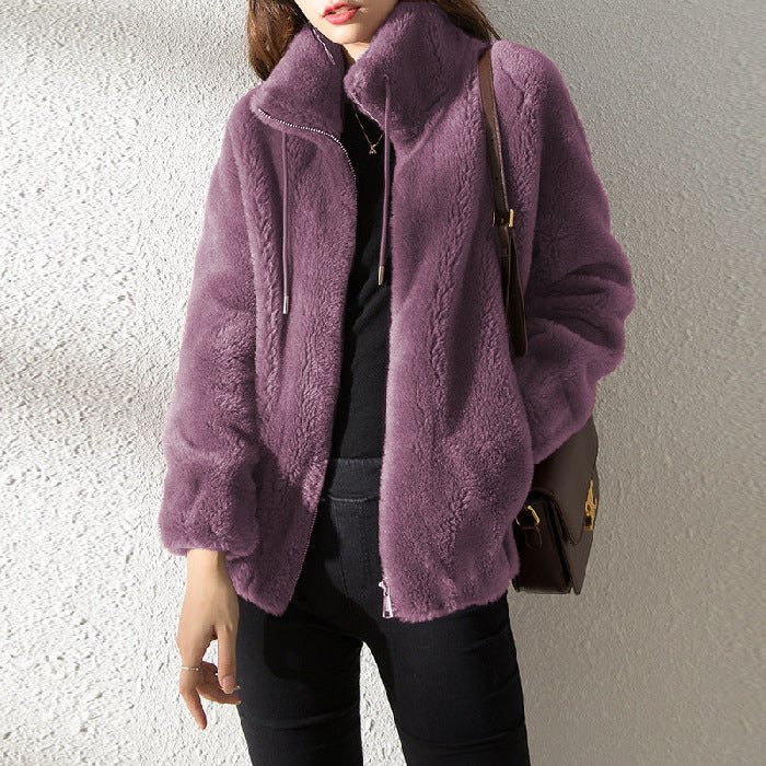 Dames Fleece Jas Met Rits en Opstaande Kraag Teddy Trendy