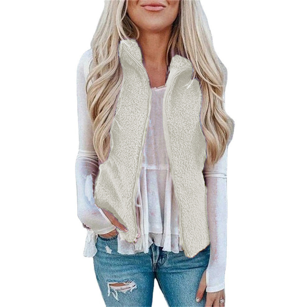 Dames Fleece Bodywarmer Teddy Jas met Rits en Opstaande Kraag