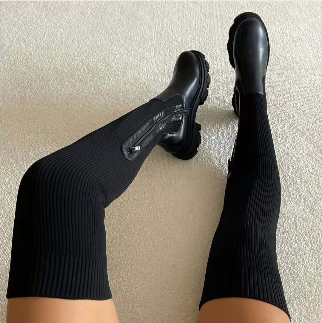 Gebreide Laarzen Hoge Pasvorm Warm en Comfortabel - Mode Vibes