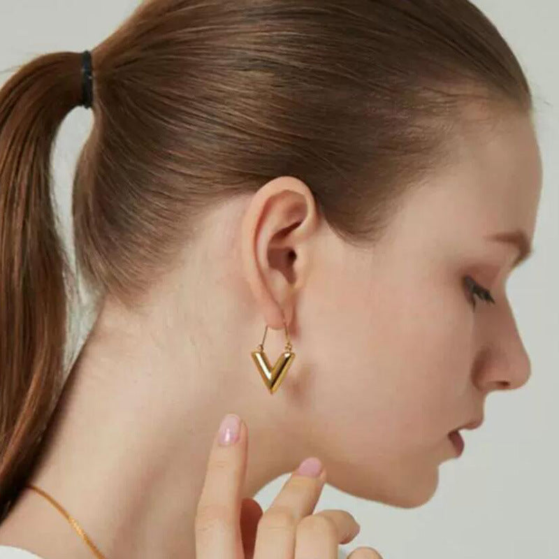 Retro Dames Oorbellen V-Vorm Zilver Kleur
