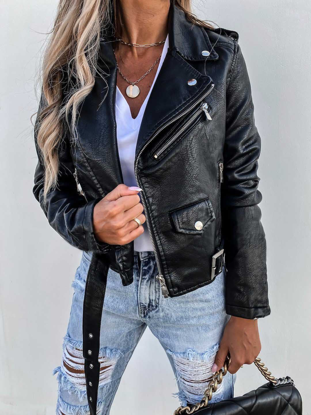 Dames Lederen Biker Jas PU Stijlvol Trendy