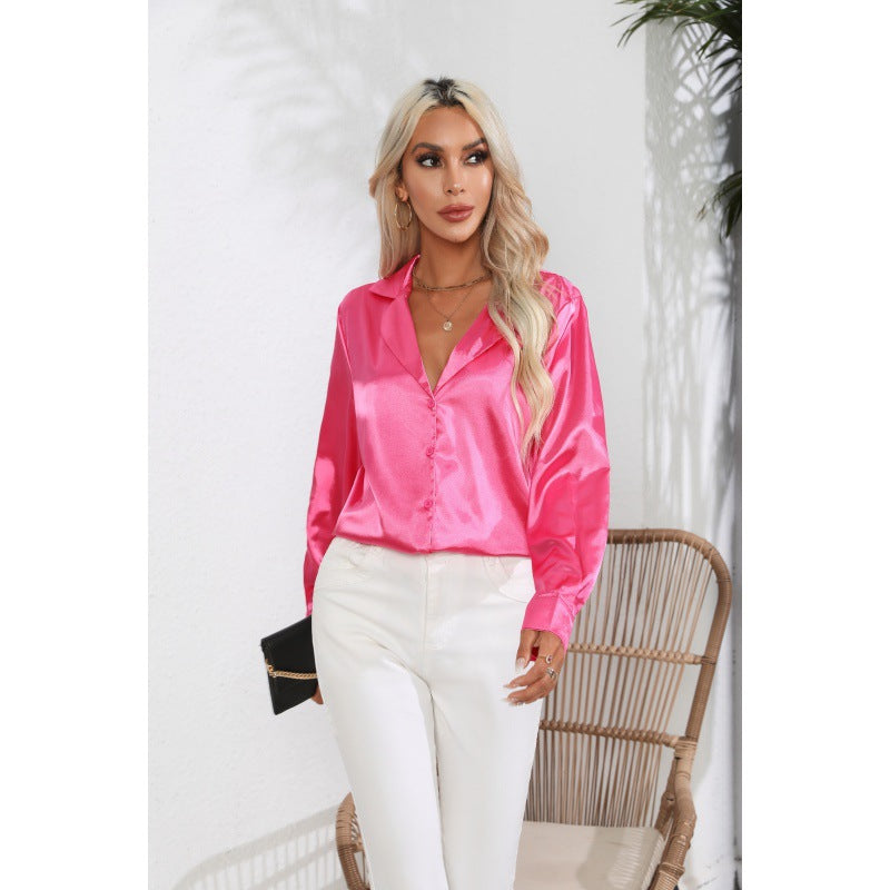 Dames Blouse Satijn Look Elegante Vrouwen Blouse
