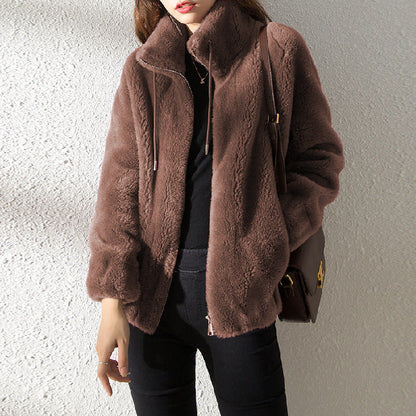 Dames Fleece Jas Met Rits en Opstaande Kraag Teddy Trendy